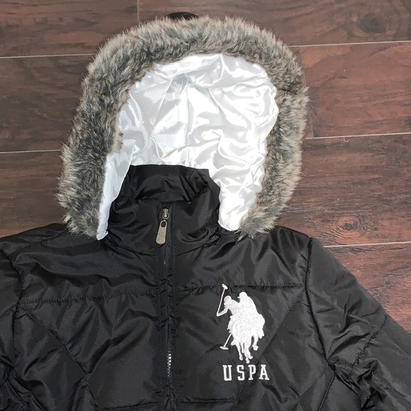 U.S. Polo Association Puffer Coat w/Faux Fur Hood, sz Medium (girls) - Picture 2 of 12